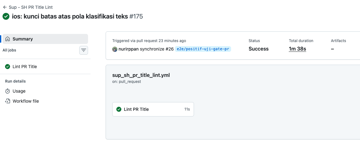 Workflow run summary for the pull request title lint, file name sup underscore sh underscore pr underscore title lint dot yml, completed successfully
